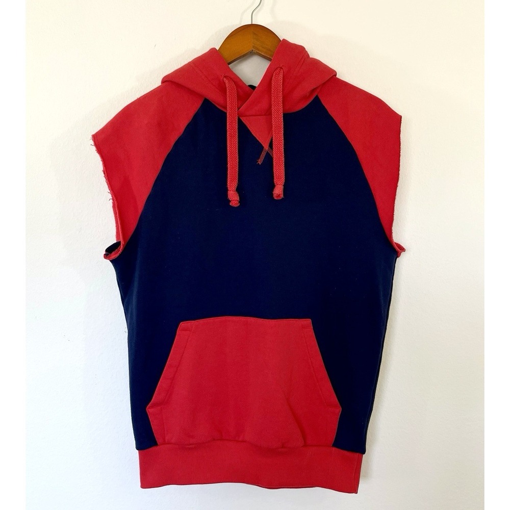DIVIDED X H&M Mens Color Block Hoodie Size S Navy & Red Customized‎ Streetwear